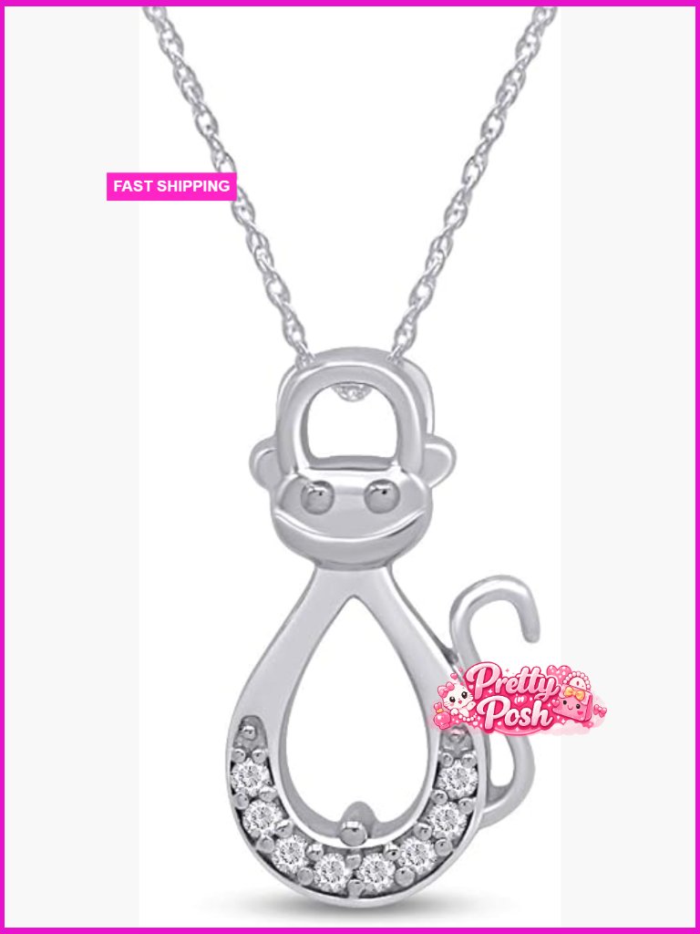 Natural Diamond Infinity Monkey Pendant Necklace In 14k Gold Over Sterling